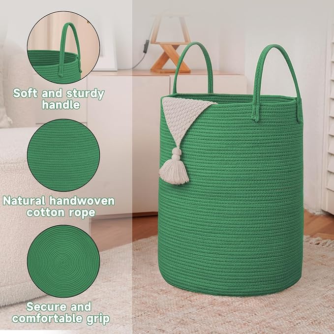 Large Woven Laundry Basket Hamper, 100L Cotton Rope Storage Bin - Image 6