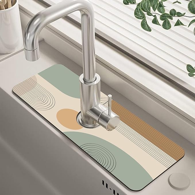 Abstract Minimalistic Geometric Kitchen Sink Splash Guard Mat Absorbent Fast by Unknown