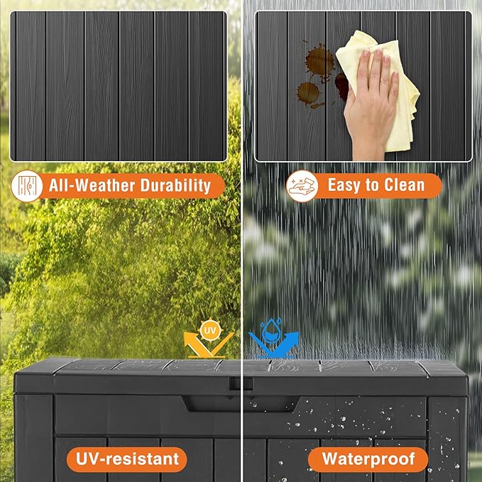 Sweetcrispy Deck Box with 31 Gallon Capacity, Weatherproof Resin Lockable Outdoor Storage for Secure Package Deliveries and Indoor Storage in Garden or Patio, Backyard, Modern Black - Image 6