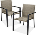 Best Choice Products Set of 2 Stackable Outdoor Wicker Dining Chairs All-Weather Firepit Armchair w/Armrests, Steel Frame for Patio, Deck, Garden, Yard - Taupe by BestChoiceProducts