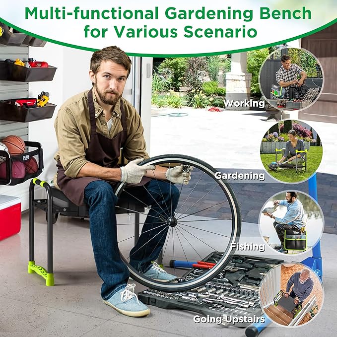 10.8” Wide Garden Kneeler and Seat, Heavy Duty Foldable Gardening Stool with Tool Belt Pouch, Included Thickened Kneeling Pad, Portable Gardening Bench Chair for Seniors & Parents - Image 4
