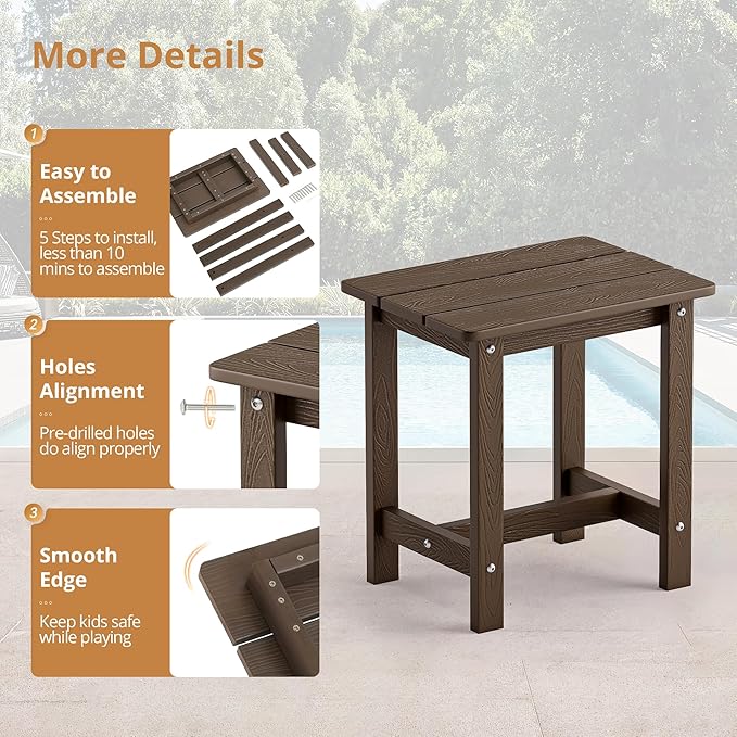 LUE BONA Outdoor Rocking Chairs Set, 3-Piece, Poly Porch Rockers with Table, Plastic Weather Resistant Rocking Chair Set for Outdoor Indoor, Garden, Backyard, 350lb, Brown, Chairs+Table - Image 4