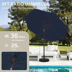 MEWAY 9ft Patio Umbrella Outdoor Table Umbrellas with Push Button Tilt and Crank, Market Umbrella 8 Sturdy Ribs for Deck, Garden, Pool and Backyard, Dark Blue - Image 4