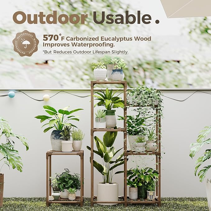 Bamworld Plant Stand Indoor Corner Plant Shelf Wood Plant Holder for Multiple Plants Tall Flower Stands Plants Table Rack Garden Patio Lawn Window 03H, Brown - Image 4