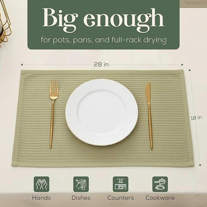 MosJos Kitchen Towels, Cotton Hand Towels, Sage Green and Cream Ribbed - Image 6