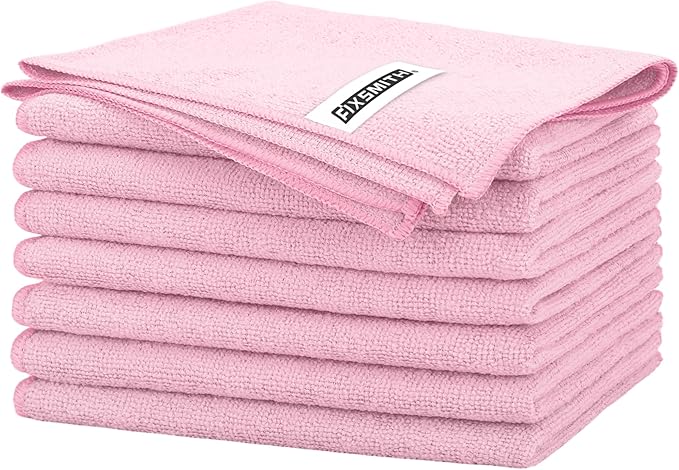 FIXSMITH Pink Microfiber Cleaning Cloth -Pack of 8, Highly Absorbent Cleaning by FIXSMITH