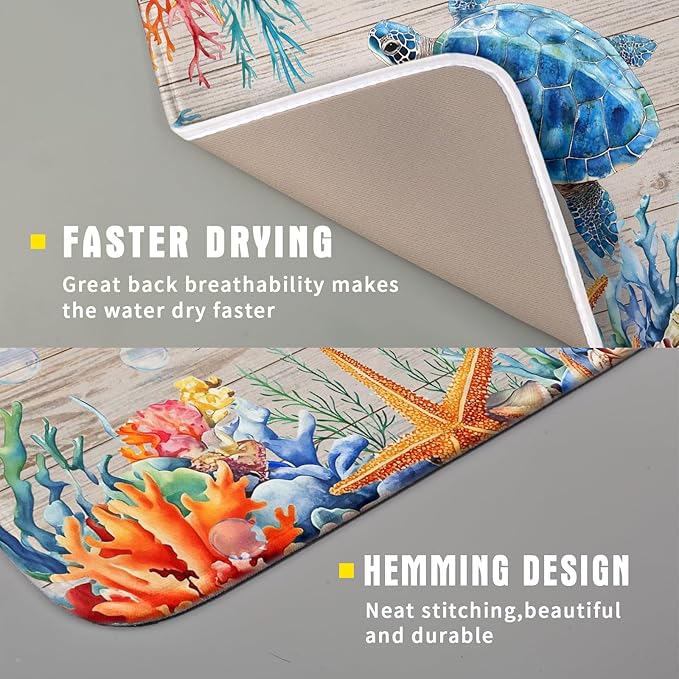 Sea Turtle Dish Drying Mat 16x18 inch Tropical Ocean Fast Dry Absorbent - Image 3