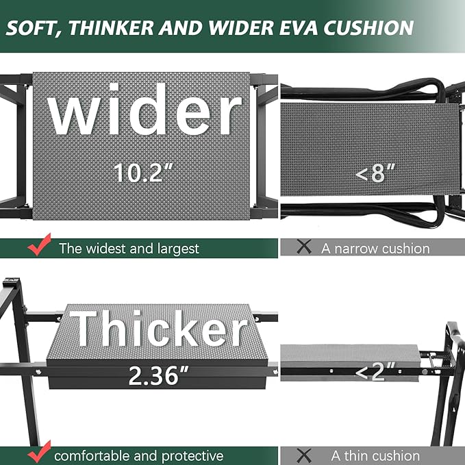 FLINTER Garden Kneelers Seat, Stable and Save Tip-Resistant Design 10.2" Wider Garden Kneeler and Seat with Handle, Heavy Duty Gardening Stool for Seniors, Gardening Weeding Bench for Parents - Black - Image 6