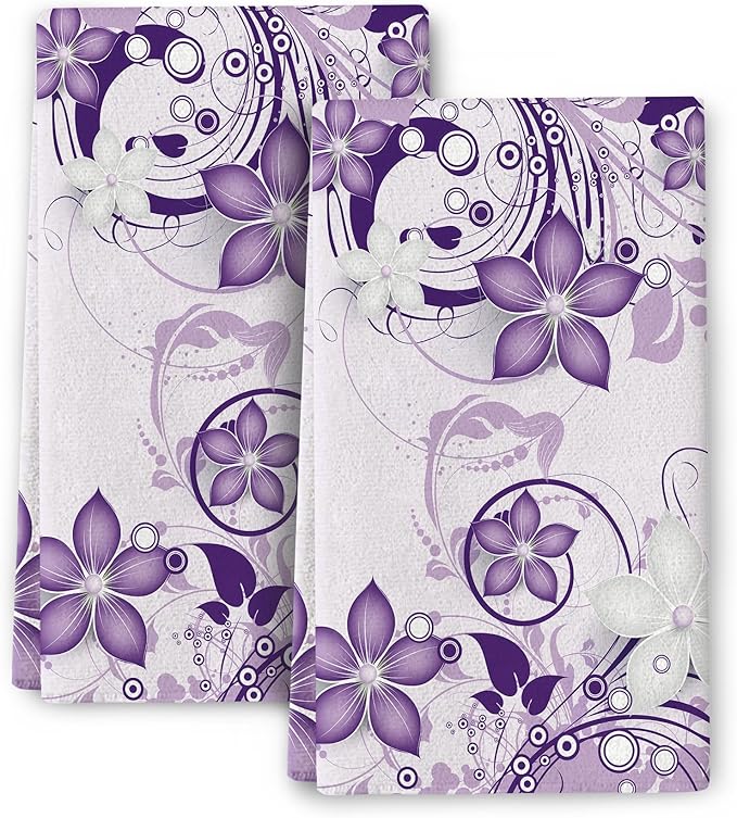 Purple Floral Kitchen Towels by Wovoto