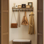 BAMEOS 35" L Wooden Coat Rack Wall Mount, Large Wall Coat Hooks - Image 4