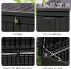 DRATO 280 Gallon Deck Box, Outdoor Large Waterproof Resin Storage Box with Lockable Lid for Patio Cushions, Gardening Tools（Black，280 Gallon） - Image 5