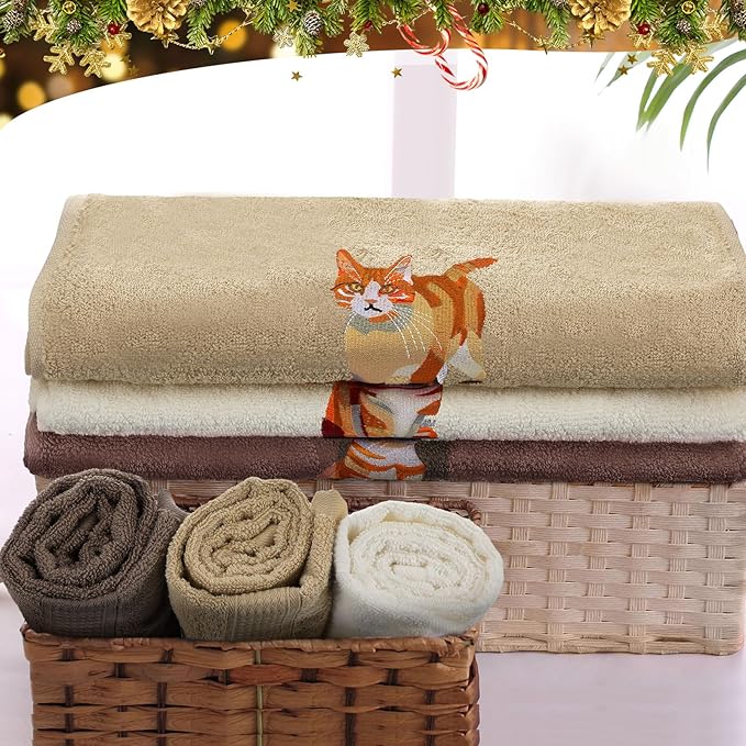 3 Pcs Orange Cat Hand Towels Bathroom Sets Decor Cute Orange Cat Lover Gifts - Image 5