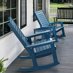 GREENVINES Outdoor Rocking Chairs | Set of 4 | Porch Rocker | HDPE Plastic | Blue | Oversized Rockers | High Back | Big & Tall | Ladder Back | for Patio Outside Backyard Balcony Garden - Image 6