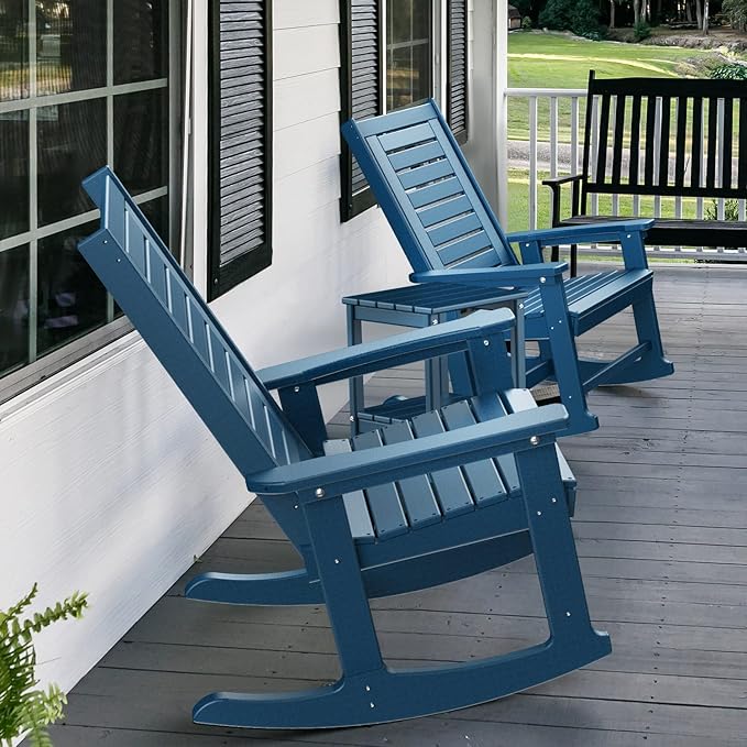 GREENVINES Outdoor Rocking Chairs | Porch Rocker | HDPE Plastic | Blue | Oversized Rockers | High Back | Big & Tall | Ladder Back | for Patio Outside Backyard Balcony Garden - Image 5