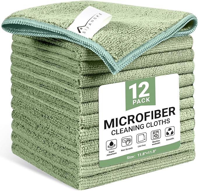 Microfiber Cleaning Cloth, 12 Pack Green Cleaning Rags by Unknown