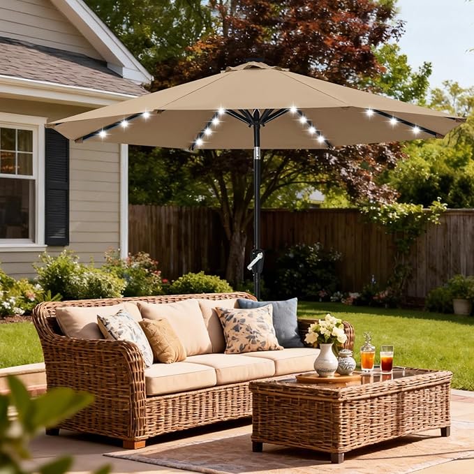 ABCCANOPY Durable Solar Led Patio Umbrellas with 32LED Lights 9FT (khaki) - Image 12