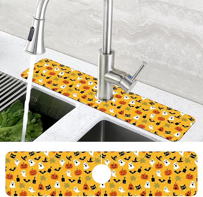 Halloween Pumpkin Bat Ghost Kitchen Sink Splash Guard Mat Absorbent Fast Drying - Image 4