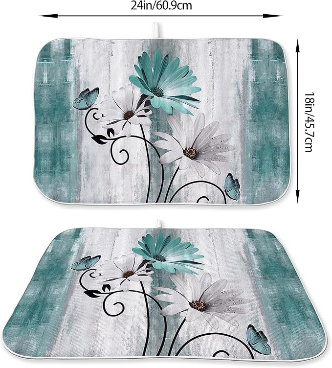 Rustic Daisy Floral Dish Drying Mats 18x24 Inches - Image 2