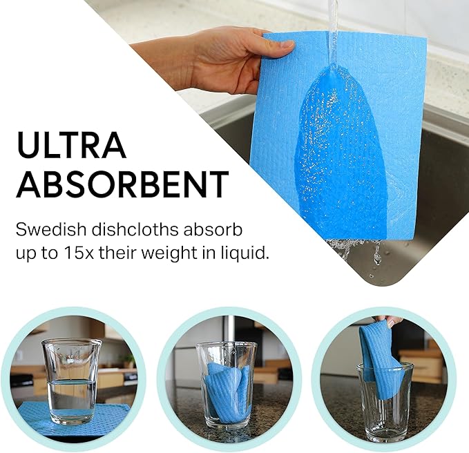 Swedish Wholesale Dishcloths Reusable 8" x 7" Sponge Cloths, Bulk 10 Pack of - Image 2