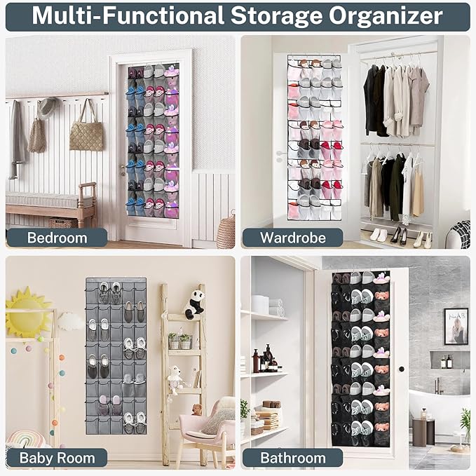 40 Large Mesh Pocket Over the Door Shoe Organizer, Hanging Shoe Rack - Image 7