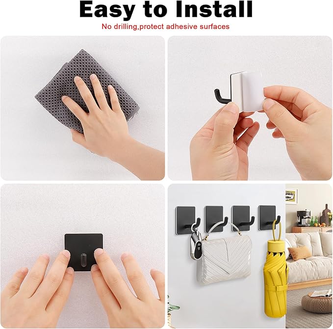 Livabber Adhesive Towel Hooks, 304 Stainless Steel Self Sticky Wall Hooks - Image 5