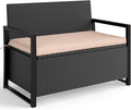 Tangkula 40 Gallon Outdoor Bench with Storage, Patio Wicker Storage Bench with Cushion, Cover, Metal Frame, Deck Box Seat for Backyard, Poolside, Balcony, Garden by TANGKULA