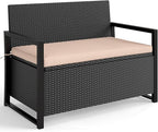 Tangkula 40 Gallon Outdoor Bench with Storage, Patio Wicker Storage Bench with Cushion, Cover, Metal Frame, Deck Box Seat for Backyard, Poolside, Balcony, Garden by TANGKULA