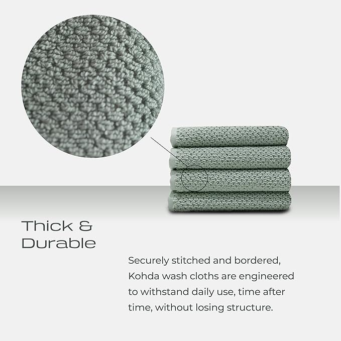 Luxury Silver-Infused Sage Green Washcloth Set of 4, 12.9"x12.9" - Image 4