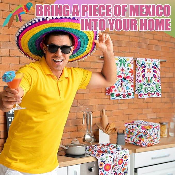 Breling Set of 6 Mexican Kitchen Towels Dia De Los Muertos Decorations Mexican - Image 3