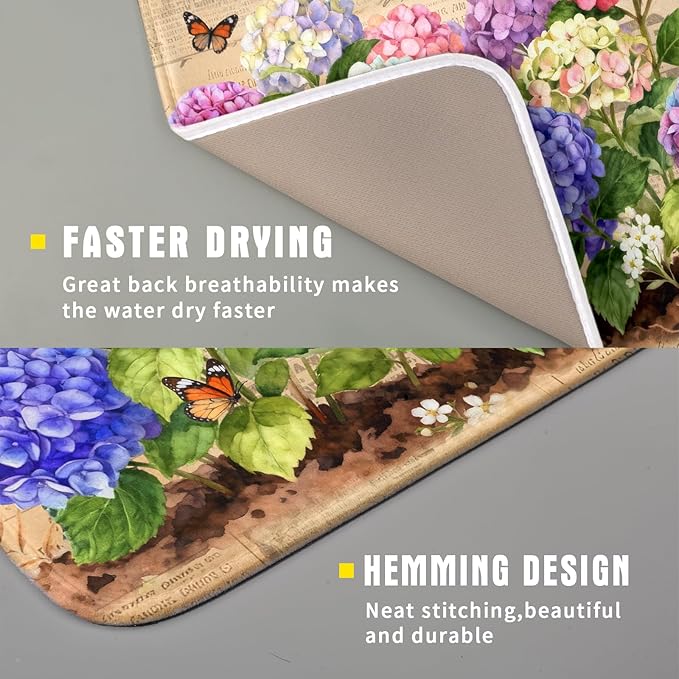 Vintage Hydrangea Dish Drying Mat Watercolor Floral Microfiber Absorbent Dish - Image 3