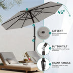 AreShark 9 FT Patio Umbrella for Outdoor, Outdoor Table Umbrella with Push Button Tilt and Crank, Outdoor Patio Umbrellas with 8 Sturdy Ribs for Market, Garden, Pool (Light Gray) - Image 5
