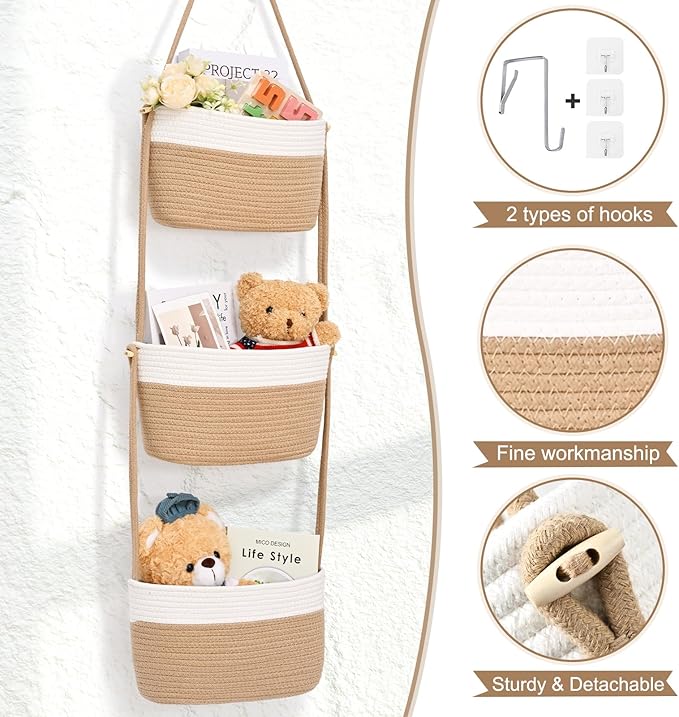 Hanging Basket, 3-Tier Wall Baskets, Over the Door Organizer - Image 4