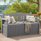 Greesum 80 Gallon Storage Bench Outdoor Deck Box with Armrest, Patio Furniture,Lockable, Waterproof and UV Resistant, Suitable for Garden, Pool, Grey - Image 2