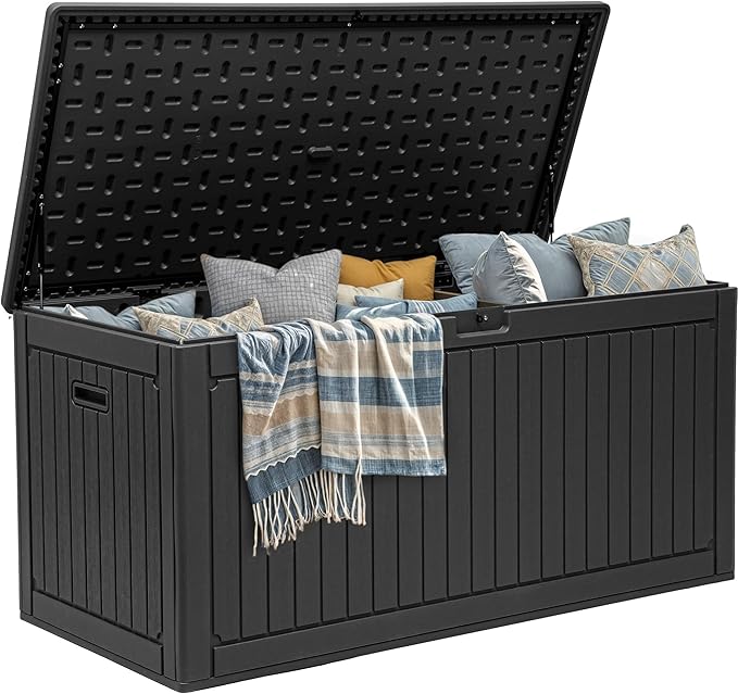 YITAHOME 260 Gallon Large Deck Box with Divider & Side Handles, Outdoor Double-Wall Storage for Patio Furniture Cushions, Garden Pool Accessories, Water Resistant & Lockable by YITAHOME