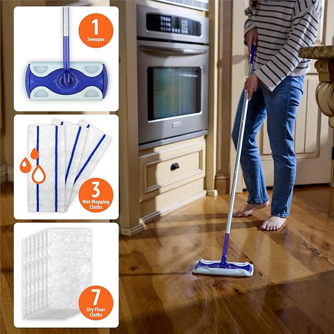 Amazon Basics Wet & Dry Sweeper Kit, 1 Sweeper Handle, 7 Heavy Duty Dry Floor - Image 3