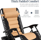 Best Choice Products Oversized Padded Zero Gravity Chair, Folding Outdoor Patio Recliner, XL Anti Gravity Lounger for Backyard w/Headrest, Cup Holder, Side Tray, Polyester Mesh - Tan - Image 4