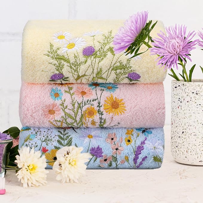 Wildflower Hand Towels Farmhouse Pink Blue Yellow Wildflower Bathroom Decor - Image 5