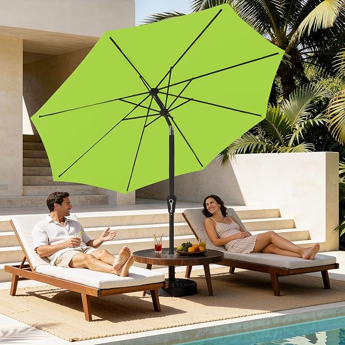 MEWAY 9ft Patio Umbrella Outdoor Table Umbrellas with Push Button Tilt and Crank, Market Umbrella 8 Sturdy Ribs for Deck, Garden, Pool and Backyard, Apple Green - Image 3