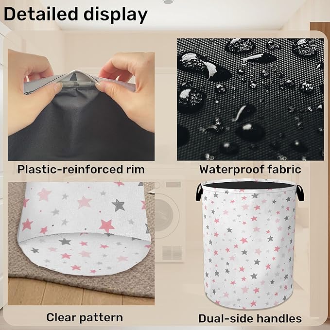 Cute Pink Stars Foldable Canvas Laundry Basket - Image 5