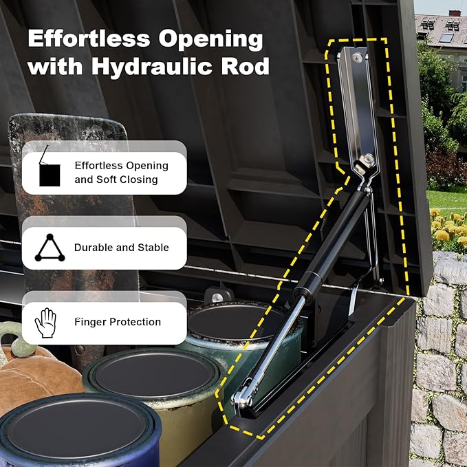 ROJIK 180 Gallon Outdoor Storage Box Waterproof-Patio Furniture Resin Deck Box, Garden Tools, Cushions, Pool Accessories Storage Bench with Lockable Lid and Side Handles (Black, 180 Gal) - Image 3