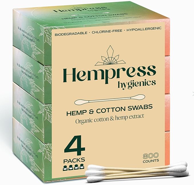 Organic Cotton Swabs for Ears, Soft Swab Sticks for Ear Cleaning, Makeup by HempressHygienics