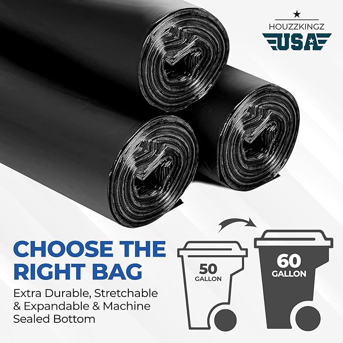 55 Gallon Large Trash Bags 20 Black Contractor Garbage Bags | Heavy Duty Lawn - Image 4