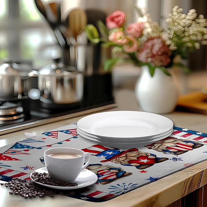 4th of July Gnomes Dish Drying Mat Patriotic Gnome Large Kitchen Mat Dish - Image 6