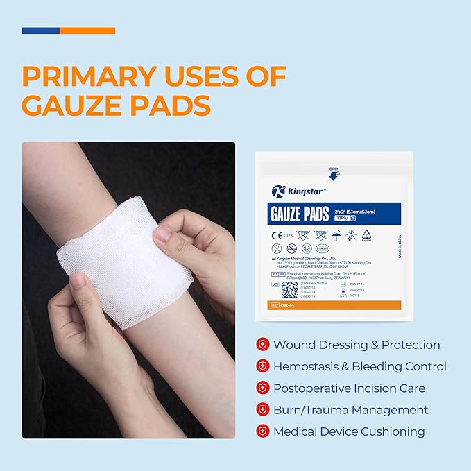 100 Pack Sterile Gauze Pads 2x2 Inch 12-Ply, 100% Cotton Medical Gauze Pads - Image 4