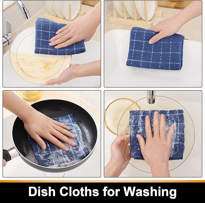 Mordimy 100% Cotton Terry Cloth Dish Cloths, Soft and Absorbent Checkered Dish - Image 4