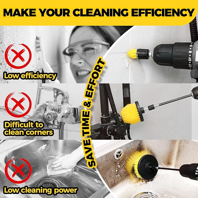 Holikme 5Pack Drill Brush Attachment Set，Power Scrubber Brush Extended Long - Image 4