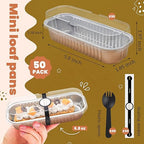 50 PACK Mini Cake Pans with Lids and Spoons, Rectangular Aluminum Foil Bread Pan - Image 3
