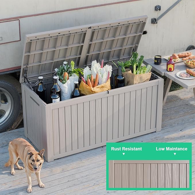 200 Gallon Resin Deck Box, Lockable Patio Outdoor Storage Box for Furniture, Garden Tools and Tools Storage, Waterproof Outside Storage Boxes - Grey - Image 5
