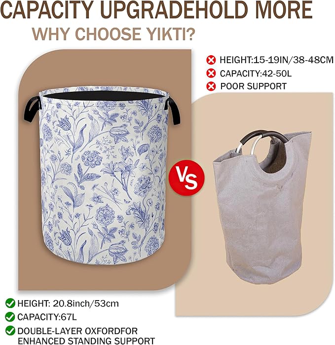 Hydrangea Flowers Laundry Basket, Rustic Floral Clothes Hamper, Oxford Cloth - Image 3