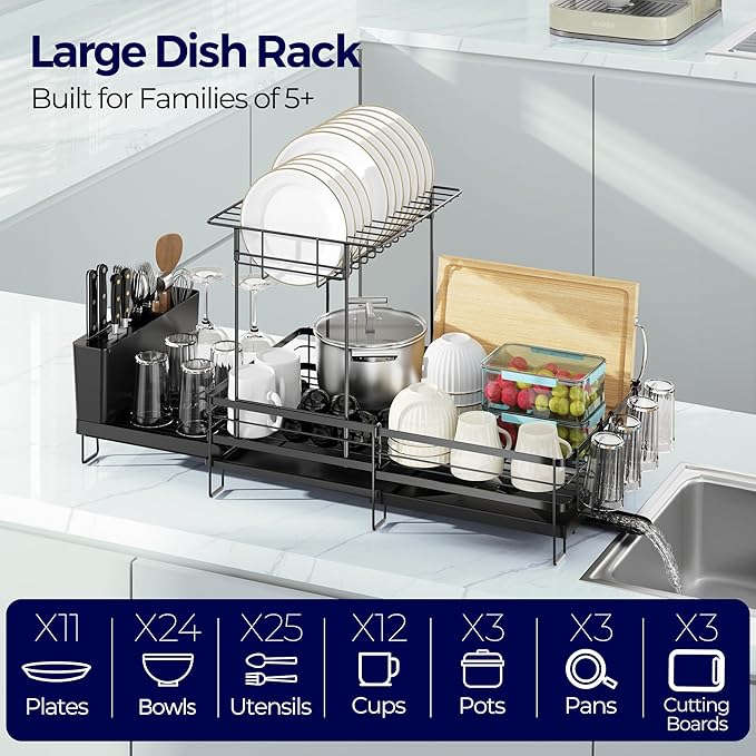 2 Tier Large Dish Drying Rack, Expandable Dish Rack - Image 3